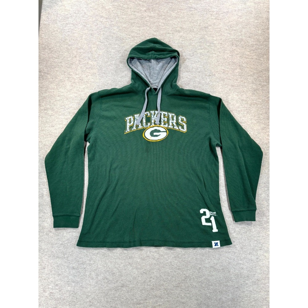 Green Bay Packers Waffle Knit Thermal Hoodie Mens Green Team Apparel NFL L/XL